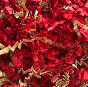 ShredAstic®️ Gold & Red ZigZag Crinkle  shredded paper mix