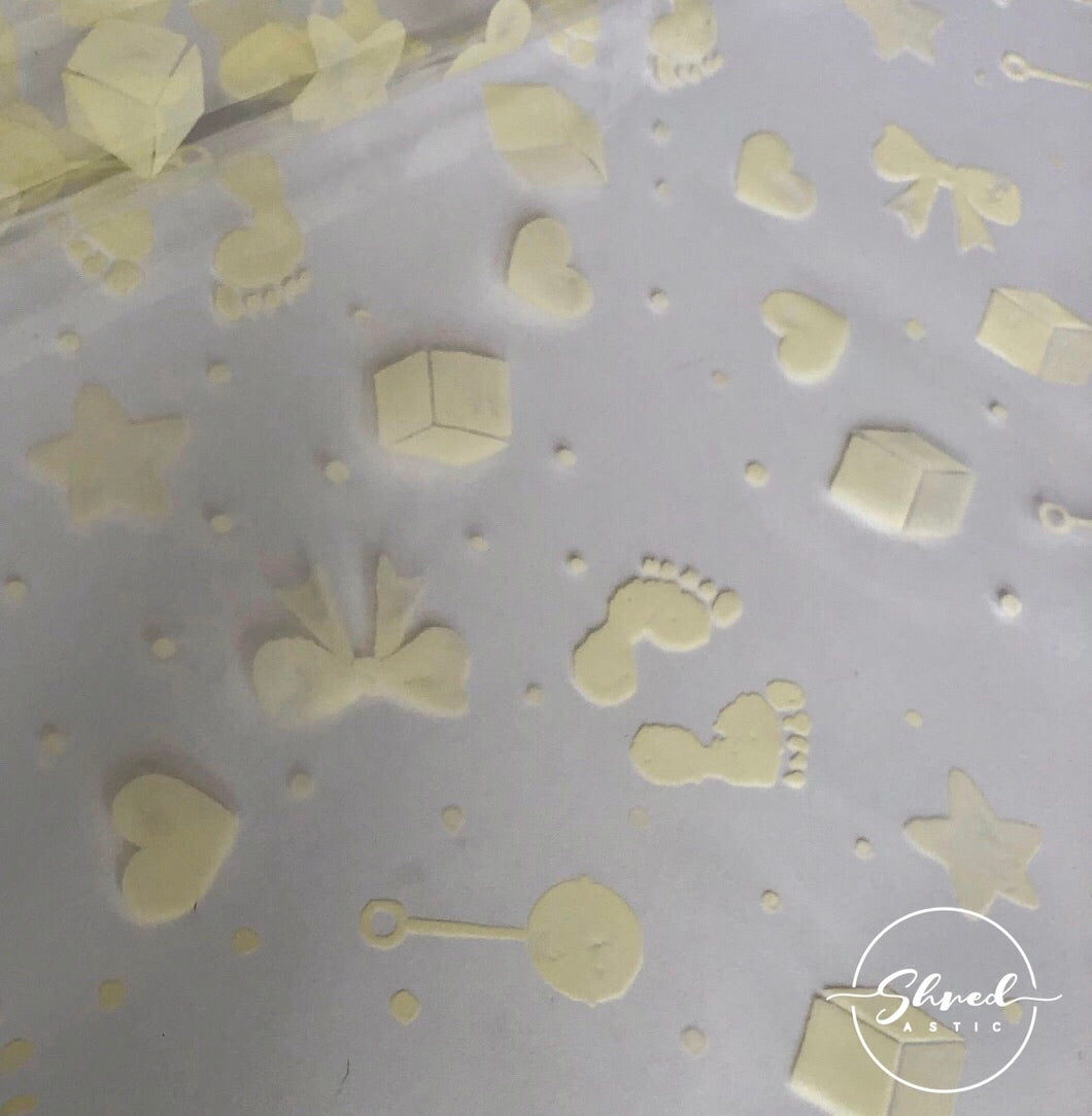 Baby Print Cream - New Baby Florist Cellophane & 2M Curling Ribbon