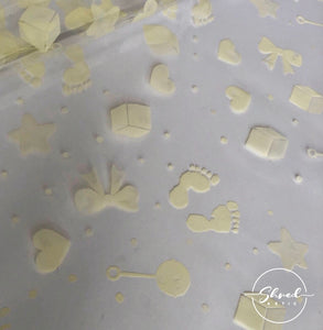 Baby Print Cream - New Baby Florist Cellophane & 2M Curling Ribbon