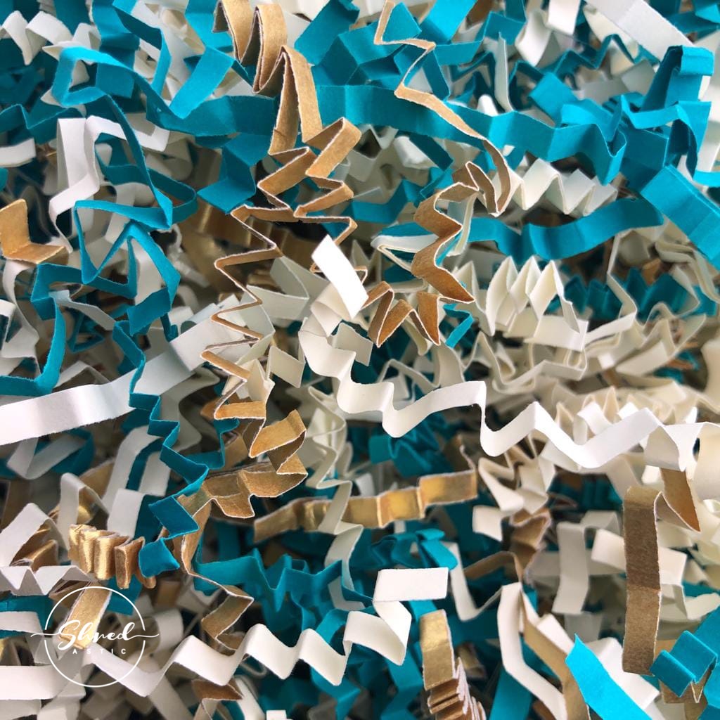 ShredAstic®️ Teal, Gold & Ivory ZigZag Crinkle Paper Mix