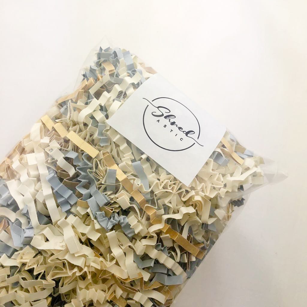 ShredAstic®️ Dove Grey, Gold & Ivory ZigZag Crinkle Paper Mix