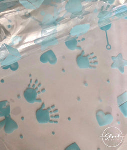 Baby Print Blue  - New Baby Florist Cellophane & 2M Curling Ribbon