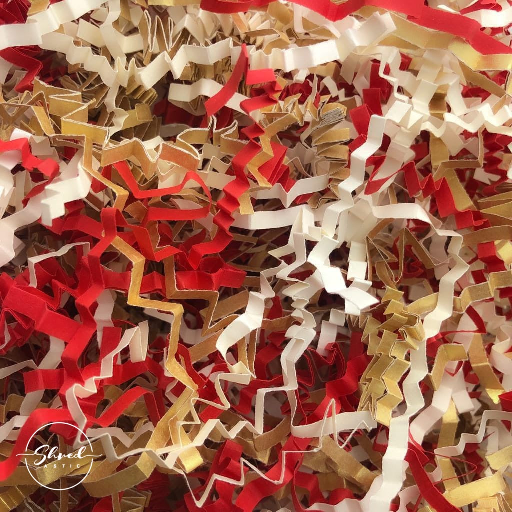 ShredAstic®️ Red, Gold & Ivory ZigZag Crinkle Paper Mix