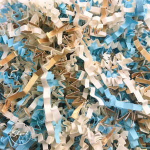 ShredAstic®️ Pale Blue, Gold & Ivory ZigZag Crinkle Paper Mix