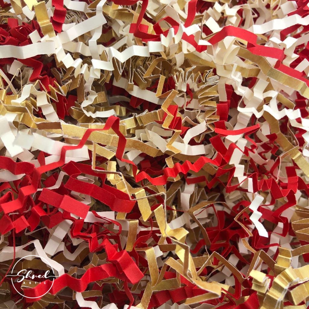 ShredAstic®️ Red, Gold & Ivory ZigZag Crinkle Paper Mix