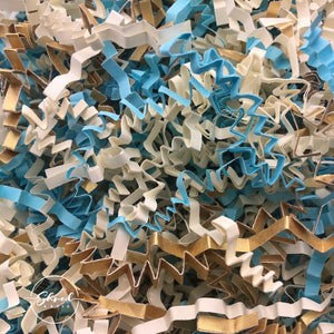 ShredAstic®️ Pale Blue, Gold & Ivory ZigZag Crinkle Paper Mix