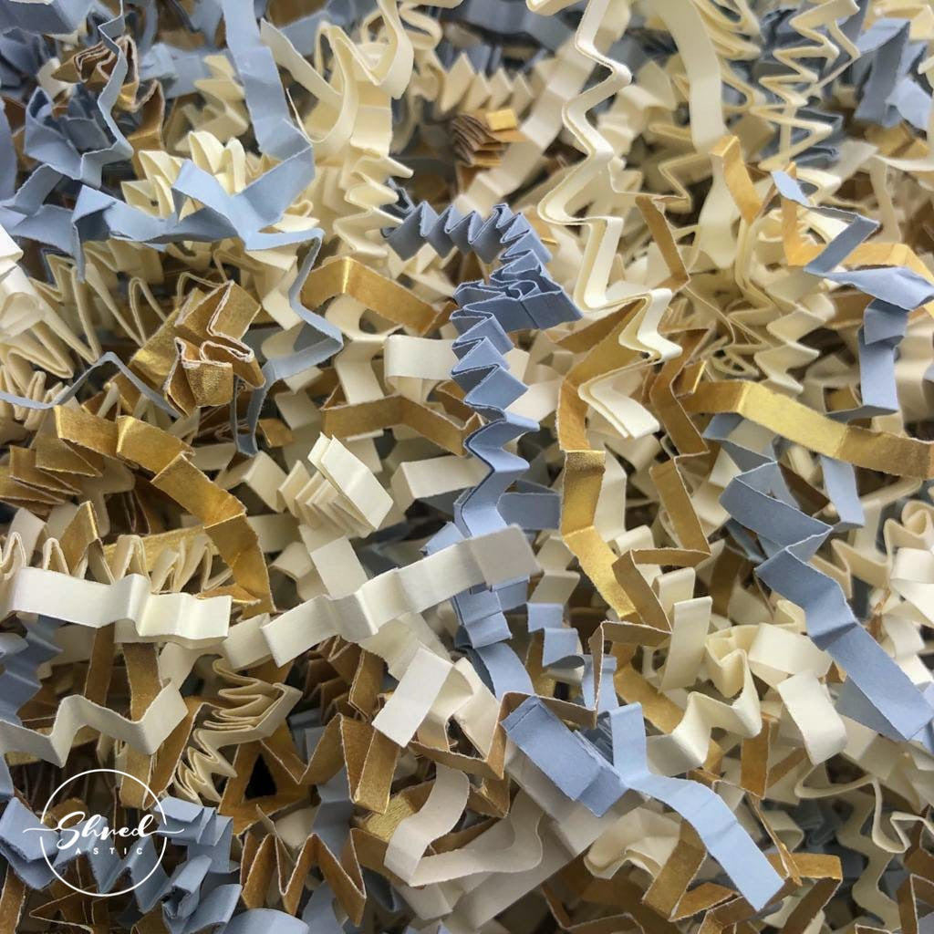ShredAstic®️ Dove Grey, Gold & Ivory ZigZag Crinkle Paper Mix