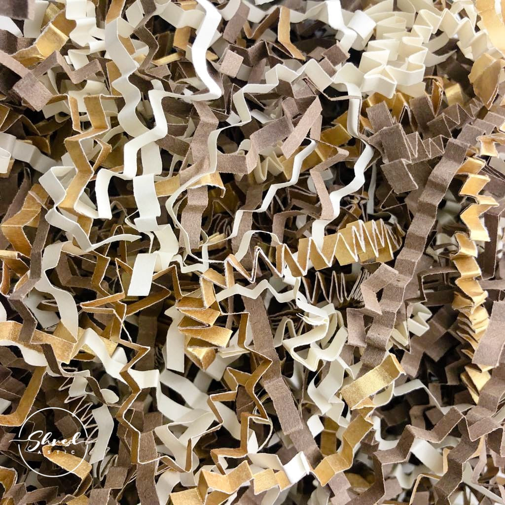 ShredAstic®️ Kraft, Gold & Ivory ZigZag Crinkle Paper Mix
