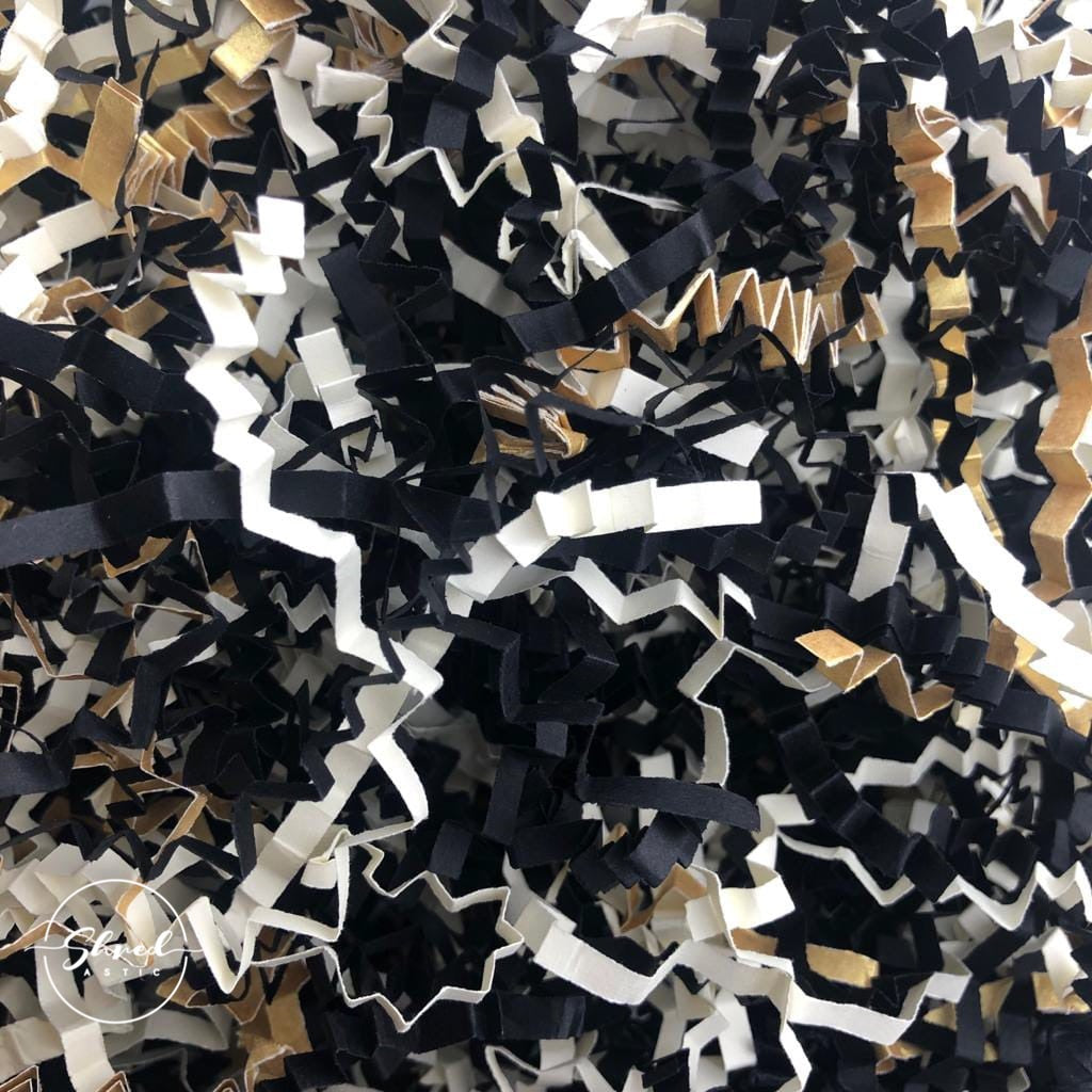 ShredAstic®️ Black, Gold & Ivory ZigZag Crinkle Paper Mix